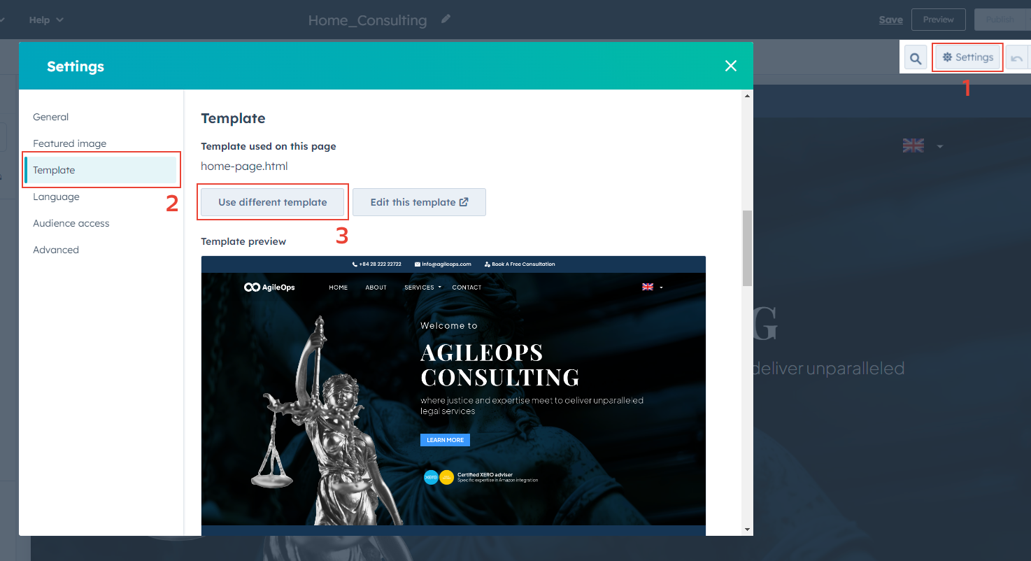 Select use different template